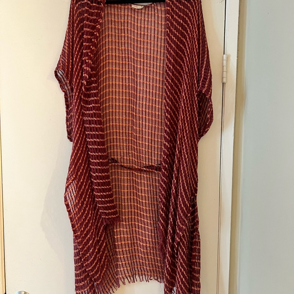 Free People Red Sheer Striped Kimono - Picture 2 of 4
